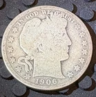 1906 Philadelphia Silver Barber Half Dollar 50 Cent 90% Silver Coin Circulated