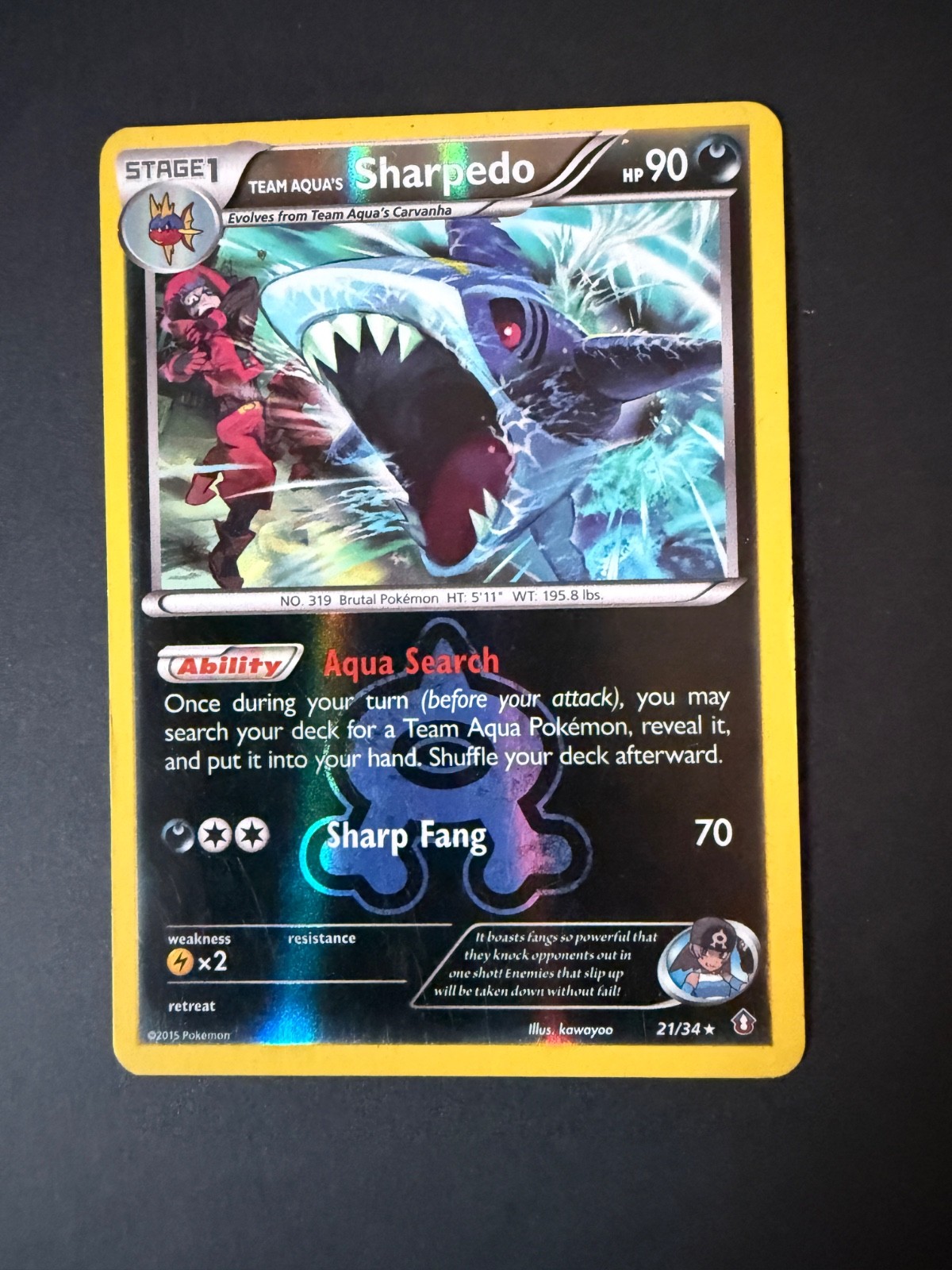 HOLO RARE Team Aqua’s Sharpedo 21/34 Double Crisis Pokemon Magma Grunt Art - LP