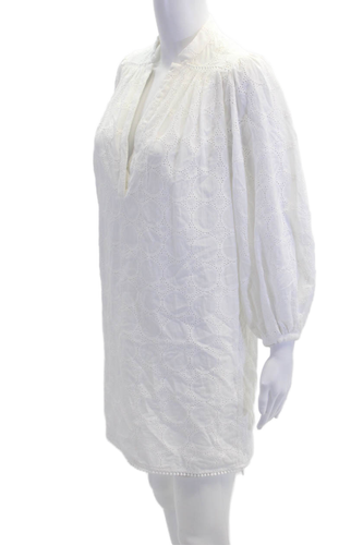 Joie Womens Eyelet Long Sleeves Half Button Shirt Dress White Cotton Size Small - Picture 2 of 5
