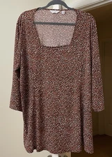 Susan Graver Top Brown Polka Dot Tunic Autumn Gypsy Bohemian Women's 2X Plus