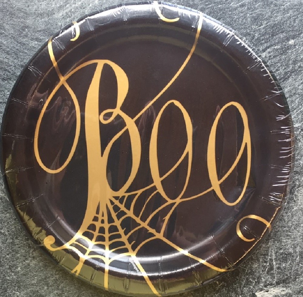 Halloween Party Plates 18cm Dessert Buffet Spiders Web Cobweb BOO Black Gold x 8