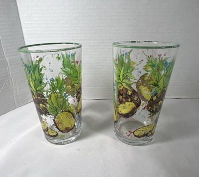 Set of 2 Circleware Art Deco Pineapple Glass Tumblers