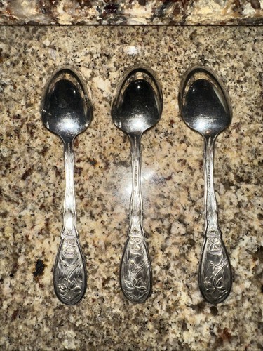 Oxford Silver Plate NARCISSUS Teaspoons 1908 Set Of 3 - Picture 2 of 2
