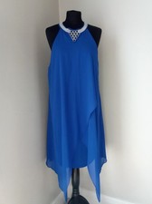 Pretty Ladies Dress Size XL Sleeveless Mdi Dimonds Neck Blue Evening Party 