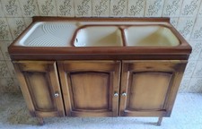 MOBILE SOTTOLAVELLO IN LEGNO A TRE ANTE + LAVELLO IN CERAMICA MARRONE DA 120 CM