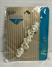 Vintage NOS Philips Faux Pearl Beads Silver Tone Metal Barrette 3.25" 36028