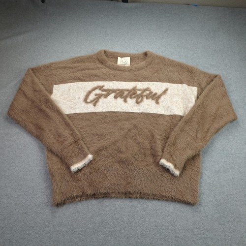 Fantastic Fawn Sweater Womens L Brown Grateful Boho Eyelash Knit Cozy