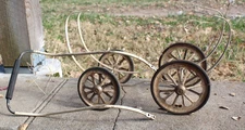 ANTIQUE Doll Baby Buggy  Metal Frame Wheels  & Handle for RESTORING