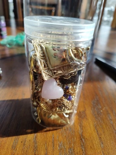 Mystery Jewelry Jar Vintage Costume Goldtone Wearable 70's 80's