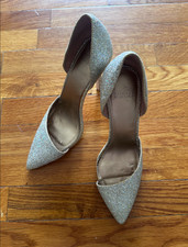 Belle Badgley Mischka Glitter Pointed Toe D'Orsay Stiletto Heels Size 8 Silver
