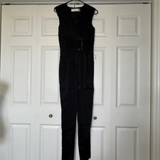 Elisabetta Franchi Gold Line Black Tailored Jumpsuit Gold Logo Buckle IT 40