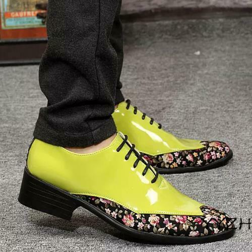 Men Floral Painted Oxfords Patent Leather Business Dress Formal Party Shoes - Picture 1 of 16