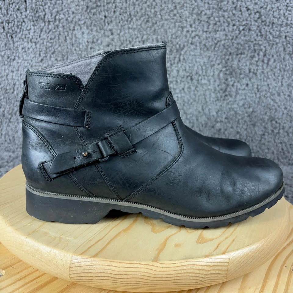 Teva De La Vina Botas de Cuero para Mujer 10 Negras Impermeables Cremallera Lateral Botines Foto 3 de 4