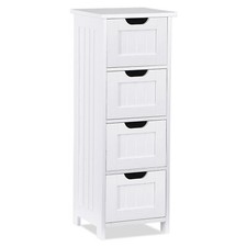 Bathroom Floor Cabinet Wooden Side Storage Organizer 4 Drawers Free-Standing