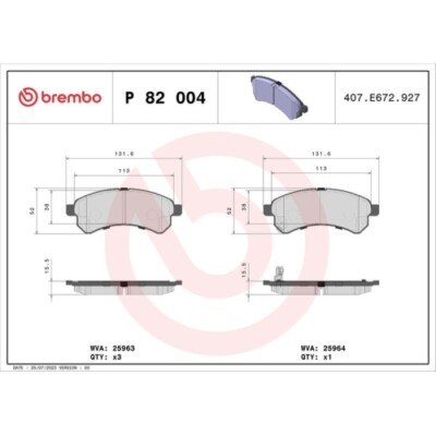 1x Bremsbelagsatz, Scheibenbremse BREMBO P 82 004 passend für TATA