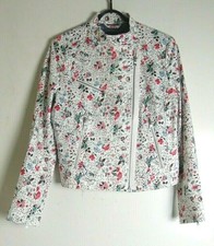 Gap Biker Jacket White With Floral Pattern Size S Zip Up With Pockets Bnwt