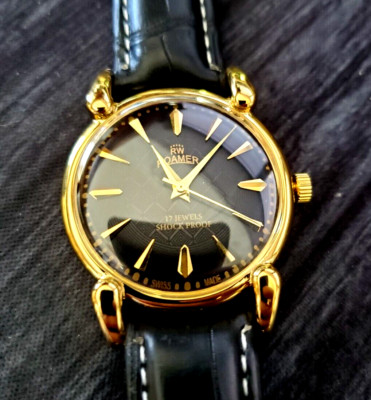 Vintage Roamer Shock Proof HAnd Wind Swiss Watch Restored Serviced GLD-BLK-BLK