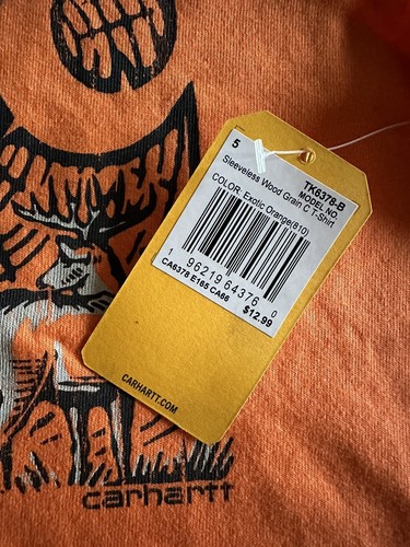 NWT - Carhartt Little Boys Size 5 Wood Grain Deer Sleeveless Orange Shirt Tank - Picture 4 of 5