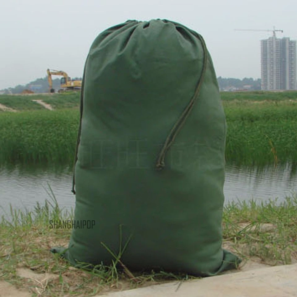 1 X Canvas Drawstring Large Bag Pouch Clothes Craft Storage Laundry Army Green - Image 4 of 4