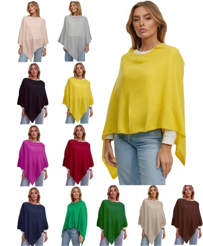 Gloop Damen Kaschmir Wolle Poncho Strickpullover mit Ärmel Made in Italy S-XL - Bild 1 von 34