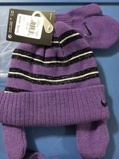 Nike Swoosh Purple Knit Winter Hat- earflaps Mittens Infant 2T/4T months NWT