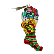 Christopher Radko Loopy Longstocking Glass Christmas Ornament 6” Stocking NEW