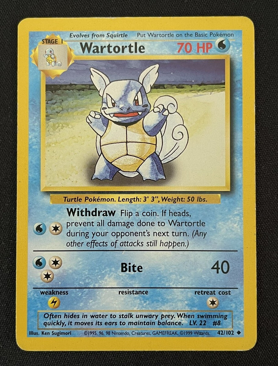 wartortle pokemon card value 42/102 Shadowless Base Set Pokmon Cards CollexyLux If heads Pokemon Card - Base 42/102