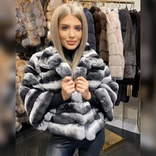 Women Real Rex Rabbit Fur Coat Nature Chinchilla Short Jacket Multicolor Outwear