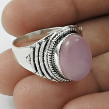 Oval Heart Chakra Rose Quartz Stone 925 Silver Boho Wedding Statement Bezel Ring