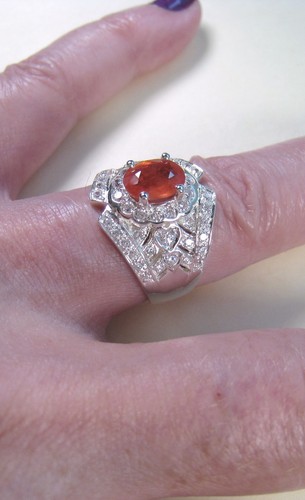 ORANGE & WHITE SAPPHIRE RING 1.86 CTW #7.75 WHITE GOLD over 925 STERLING SILVER - Picture 11 of 11