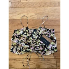 NWT VERO MODA women's dark color splattered Sleeveless ruched crop top size med