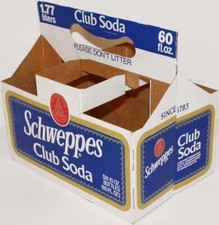 Vintage soda pop bottle carton SCHWEPPES Club Soda 6 pack for 10oz size used