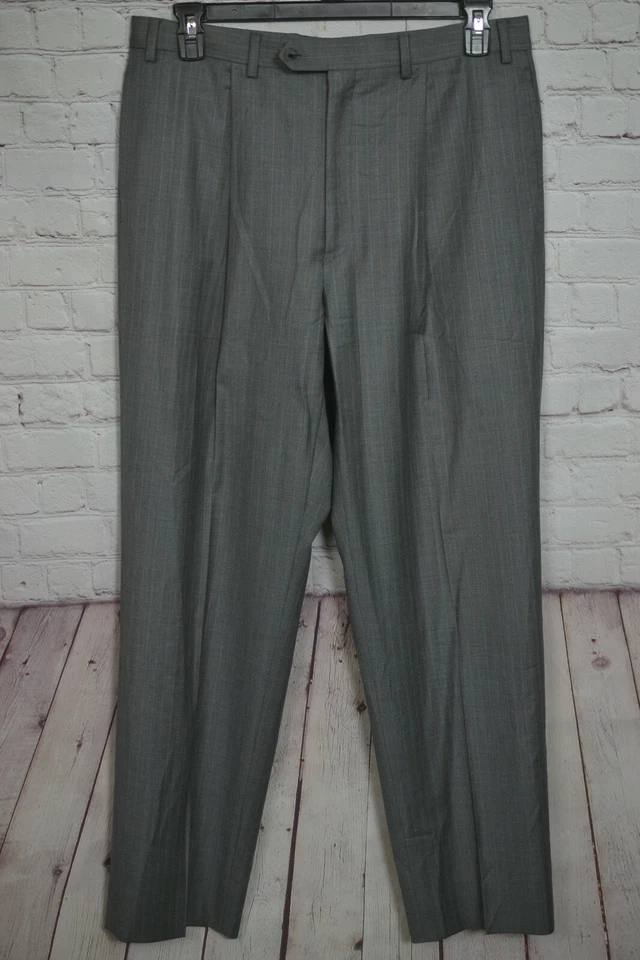 Calvin Klein Mens Gray Wool Classic Pinstripe 2 Piece Suit 41L Jacket 35/32 Pant - Image 3 of 4