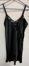Vintage Lord  Taylor Black Chemise Full Slip Liquid Satin  Lace Medium