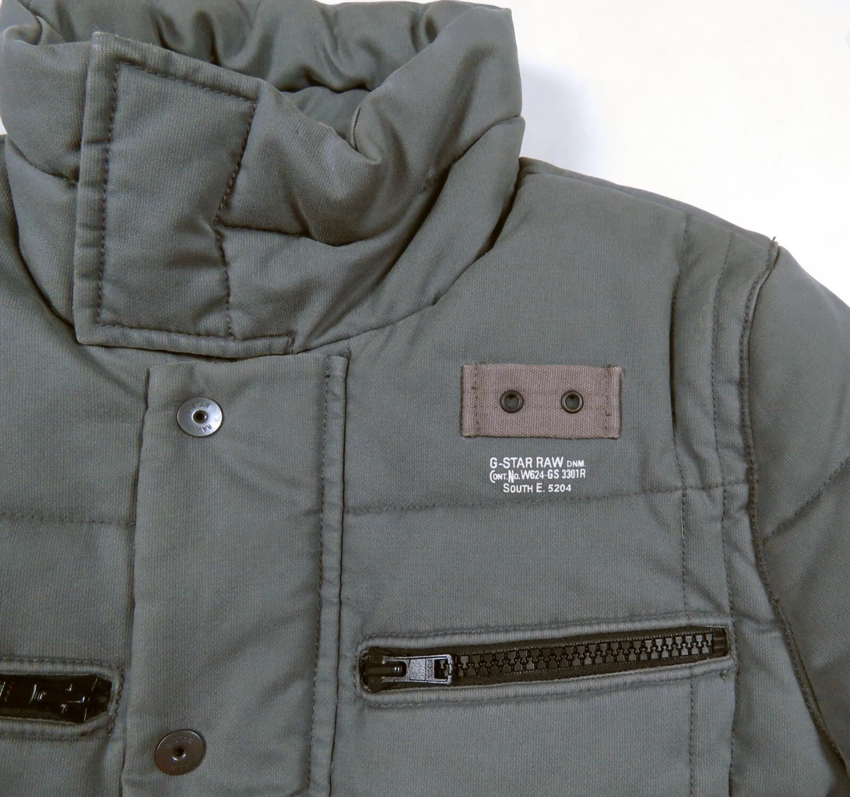 G Star Raw Heavy Quilted Denim Canvas Gray Mens Full Zip Snap Jacket S