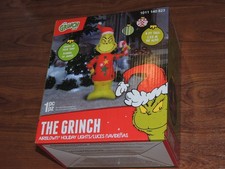 New - 4 Ft LED The Grinch in Ugly Sweater Candy Cane Christmas Inflatable Decor