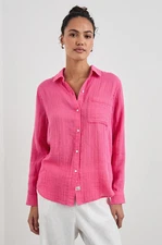 Rails Ellis Shirt Women’s Size L Hibiscus Pink Long Sleeve Cotton Retail $178