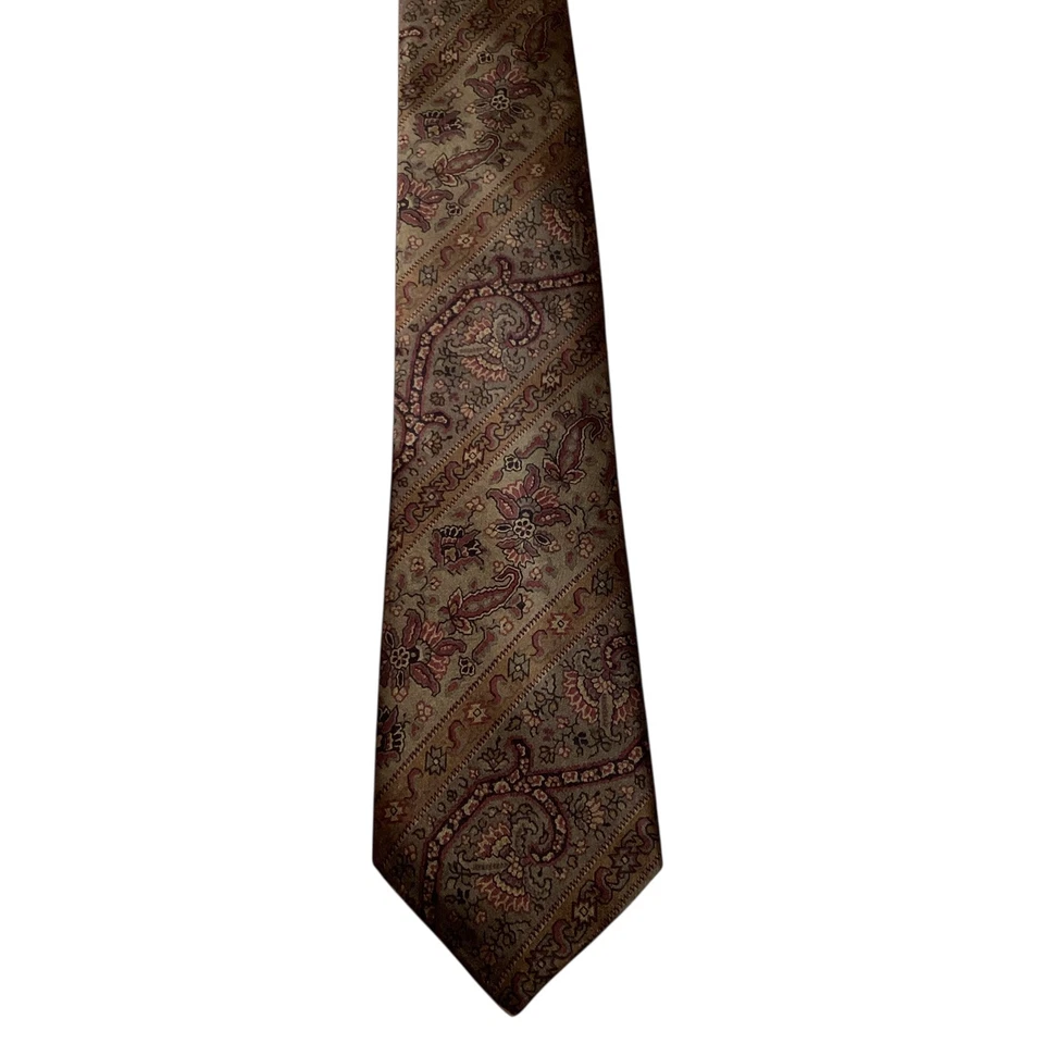 Corbata de hombre SULKA 100 % seda de diseñador de lujo a rayas florales marrón/borgoña usada en excelente estado Foto 2 de 3