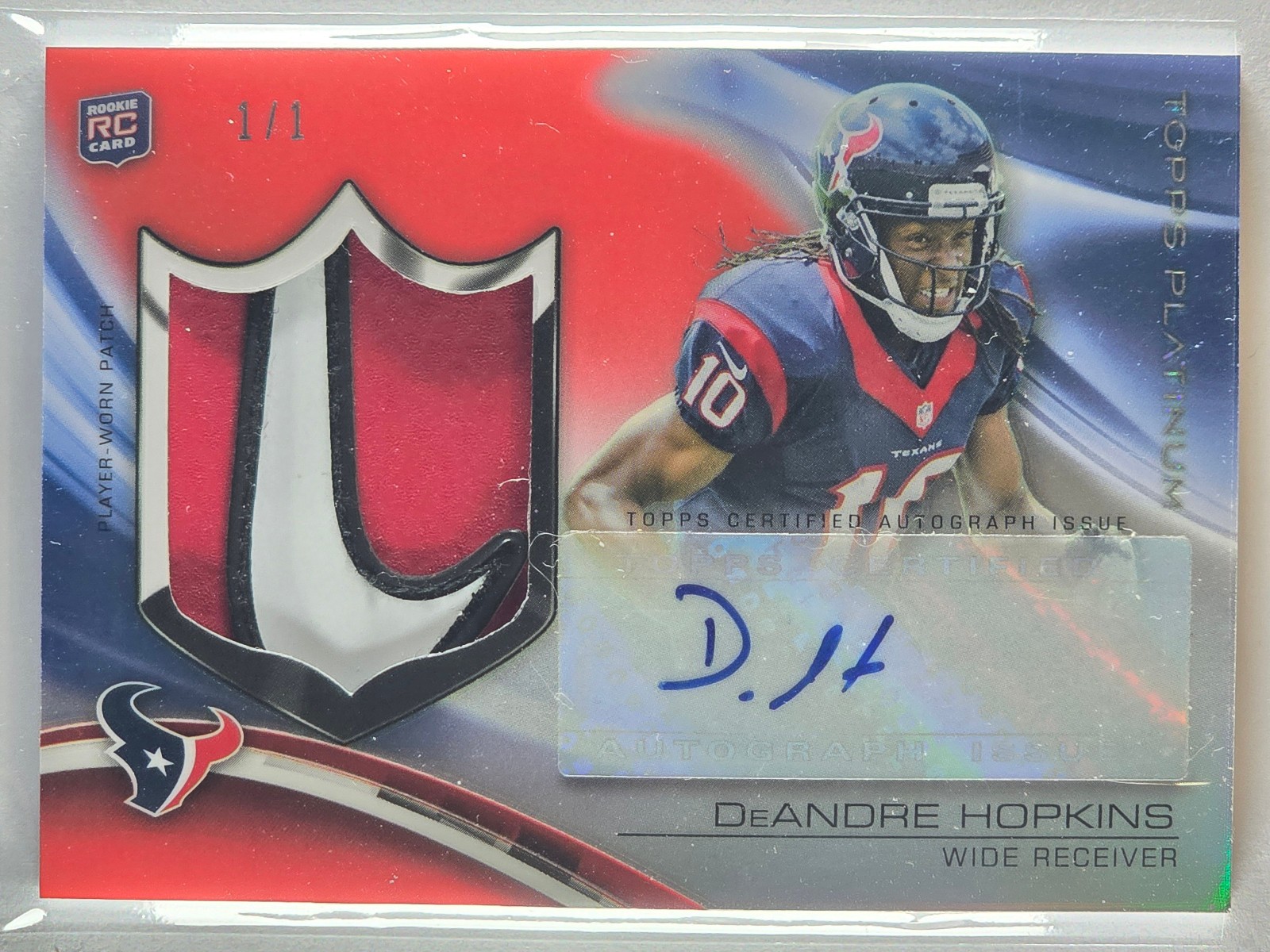 DeAndre Hopkins Topps Platinum Rookie Patch Autograph Refractors #ARPDH Red Refractor NFL Shield 1/1