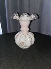Fenton Ruffled Crest Raymond Line Charleton Roses 1940s Vase Hand Painted 6 Inch