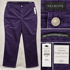 Talbots Velveteen Straight Leg Pants Women 24W Purple High Waist Plus Stretch