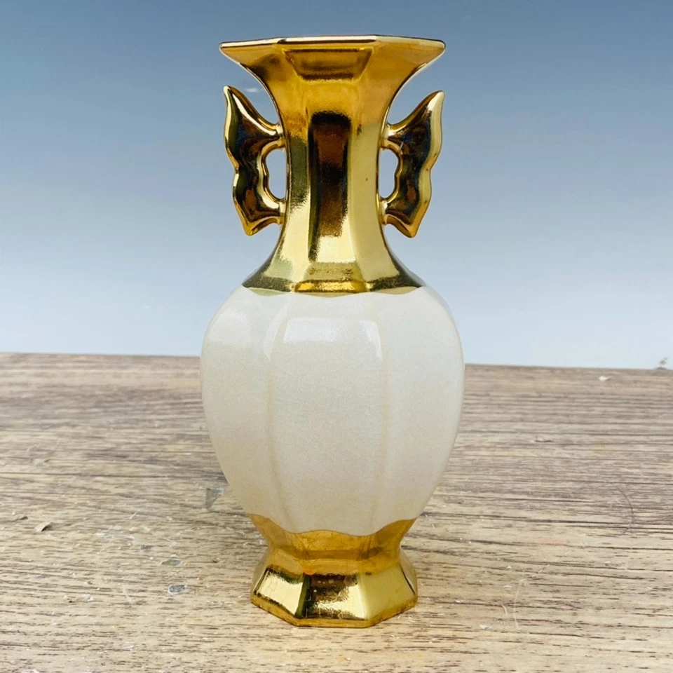 Jarrón Song Ru horno dorado doble oreja Foto 3 de 4