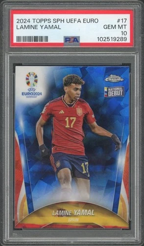 2023/24 Topps Chrome UEFA Euro Sapphire Lamine Yamal #17 PSA 10