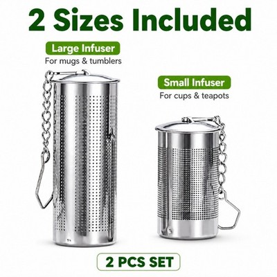 2-Pack Stainless Steel Tea Infuser Ball Fine Mesh Strainer w Chain Hook for Tea
