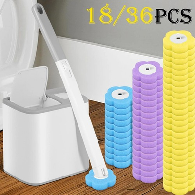 #ad Disposable Toilet Brush Set 18 36 Replacement Heads Bathroom Cleaning Wand Kit $22.99