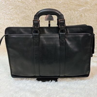 Luggage Label All Leather Black 2Way Briefcase & Cosmetic Bag Used