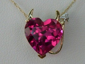 Authentic Ruby 2.00Ct Heart Cut Devil Heart Pendant 14K Yellow Gold Plated Silver