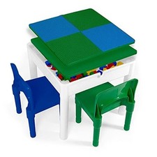 5 in 1 Kids Activity Table and Chair Set - Building Block, Stem, Blue  Green