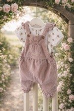 NEW UPLOAD 🩷 Gorgeous 2pc Soft Corded 2pc Dungaree Set Baby Girl 3-6 Months