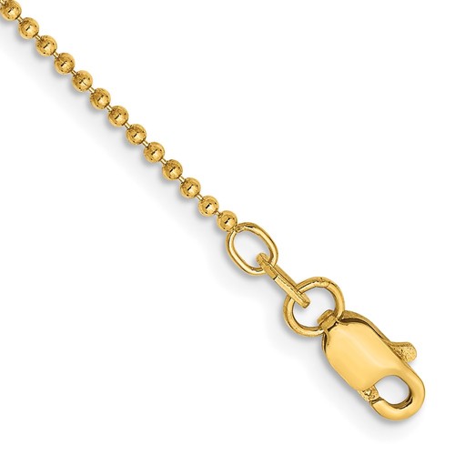 14 Karat Gelbgold 1,2 mm Perlen 9 Zoll Fußkettchen Geschenk für Mutter - Bild 1 von 4
